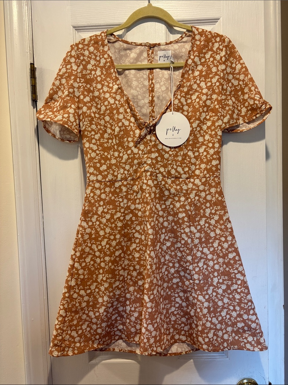 NWT Princess Polly Wem Mini Dress Beige Rust Floral Size 4